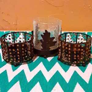 Set of 3 fall color and leaf candle set